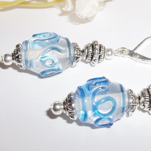 Blue Dangle Earrings Glass Lever Back Set NWT 5127 - Picture 7 of 8